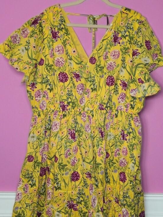 Terra & Sky Dresses & Skirts - Yellow Floral V-Neck Mini Dress